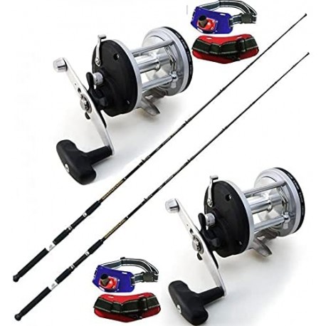 Kit pesca traina barca 2 canna 2 mulinello traina con filo 2 cintura per traina
