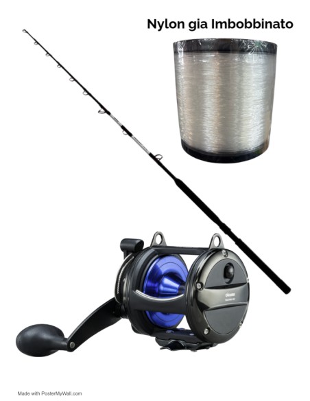 Kit Pesca Big Game Traina Tonno Shimano Canna + Mulinello già Imbobbinato + Finale ed amo