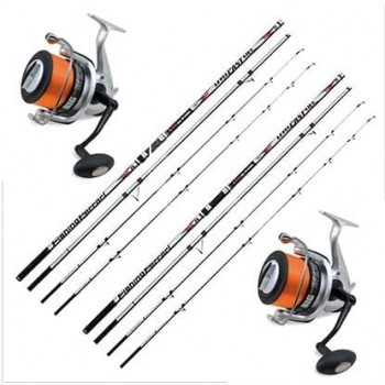 kit surfcasting 2 canne lineaeffe Ff Level Cast 3 pezzi 4.20mt+ 2 mulinelli lineaeffe Big Pit Surf 8000 Imbobinati