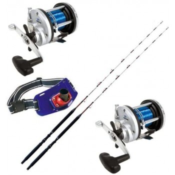 Kit Traina Lineaeffe 2 Canne Live Bait Trolling 2.10m 20.0lbs +2pz Mulinelli Lineaeffe JD Trolling + Lineaeffe Cintura Portacann