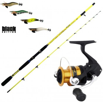 Kit Eging Canna Globe Fishing Yellow 210 + Mulinello Shimano FX 3000 + 4 Totanare FF Black